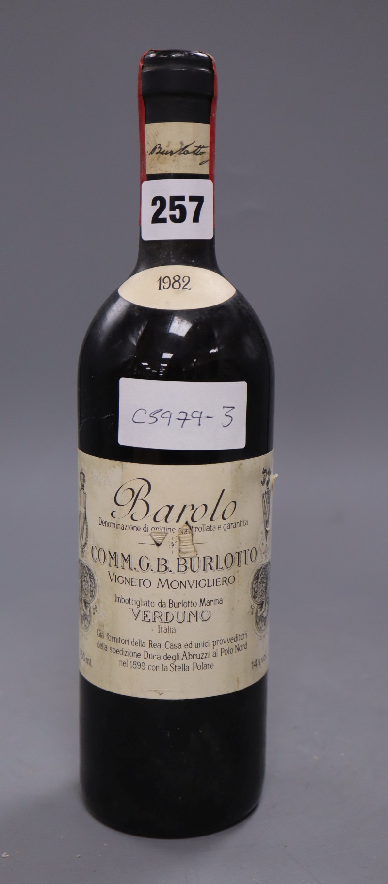 A bottle of Barolo Comte Burlotto 1982